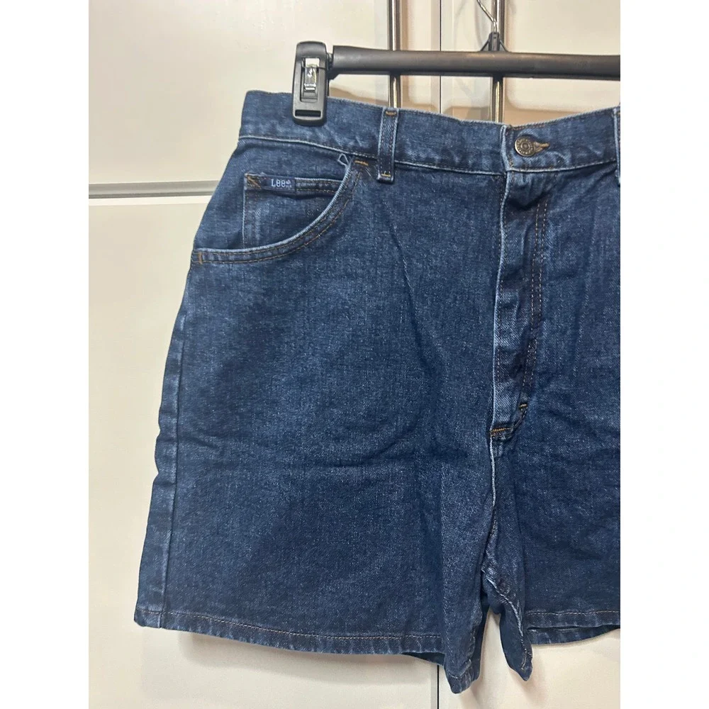 Vintage Lee High Waisted Denim Shorts Dark Wash Made in USA 16 MED Indigo Cotton